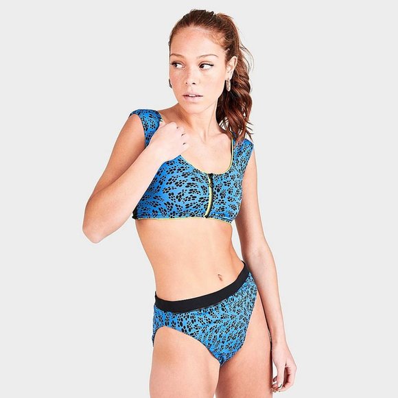 NIKE Swim Party Dots Crop Bikini Top NESSC267-442 Pacific Blue Womens - Picture 3 of 5